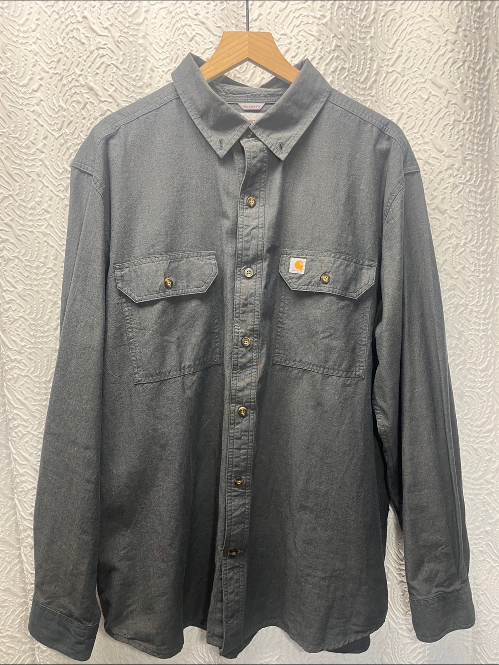 Carhartt Men's Relaxed Fit Long Sleeve Button Down Shirt Charcoal - XL